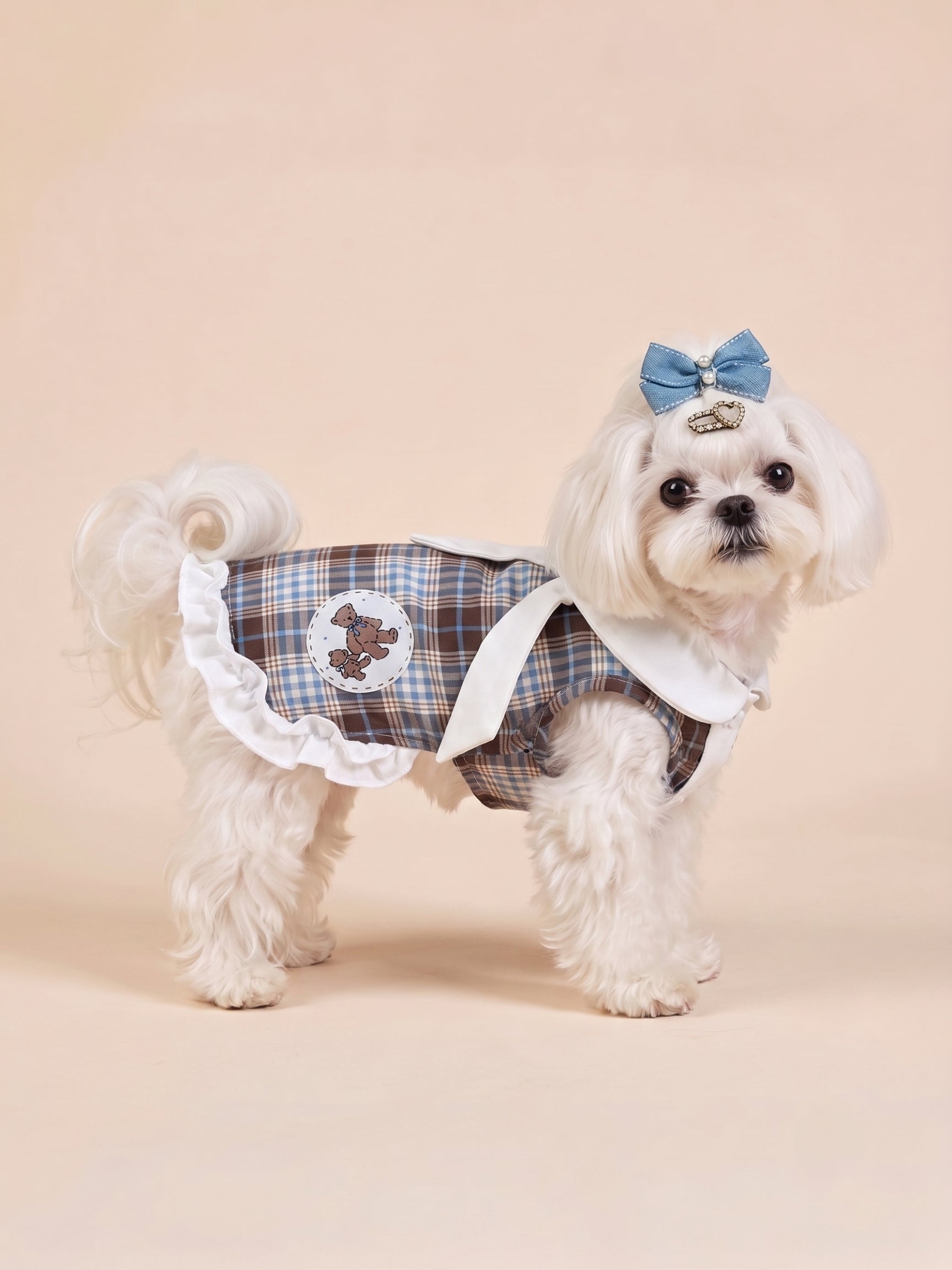dog dress blues British Brown and Blue Plaid Ruffle – WUFFIN 24cm(Length);
