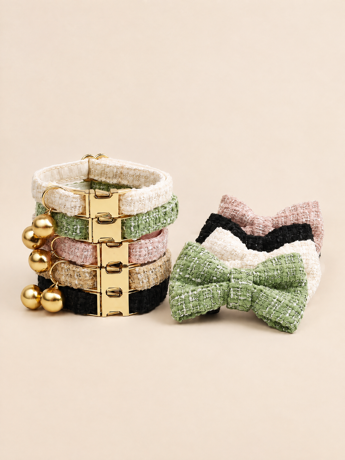 Customizable Tweed Bow Charm Dog Collar
