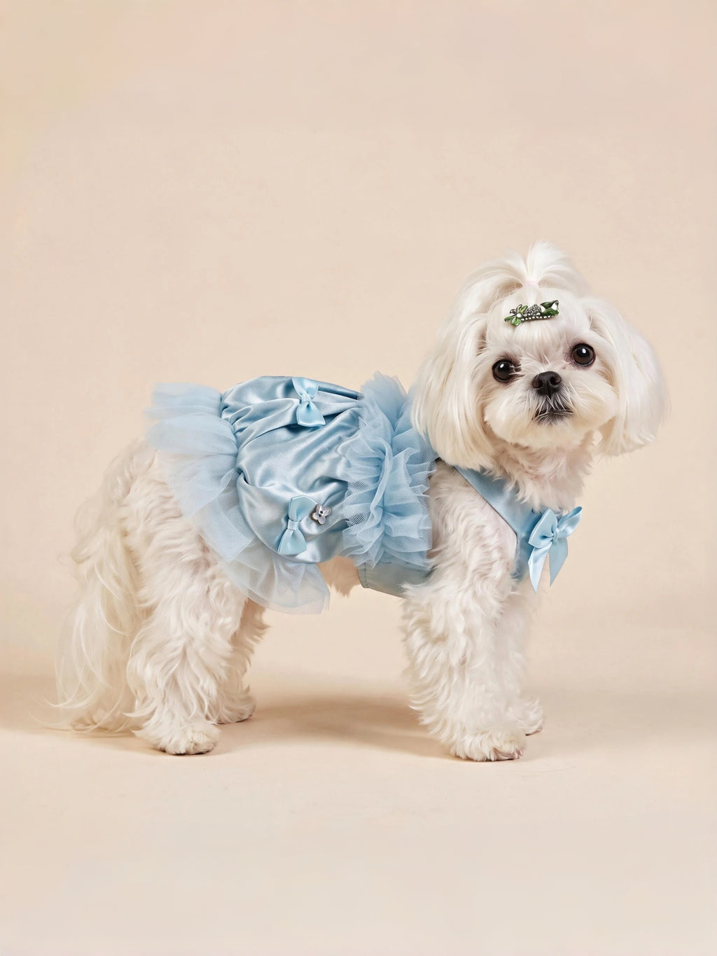Dog Fluffy Bow Tie Satin Dress | Blue
