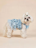 Dog Fluffy Bow Tie Satin Dress | Blue