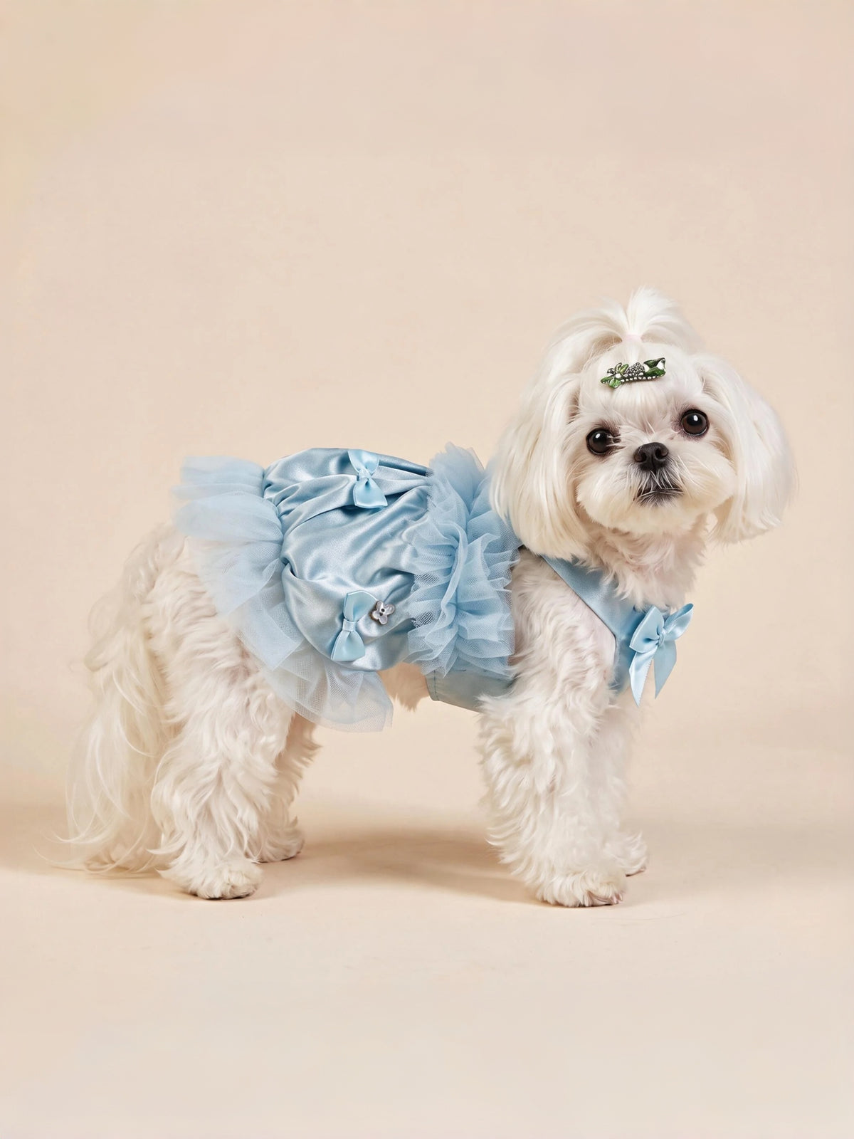 Dog Fluffy Bow Tie Satin Dress | Blue
