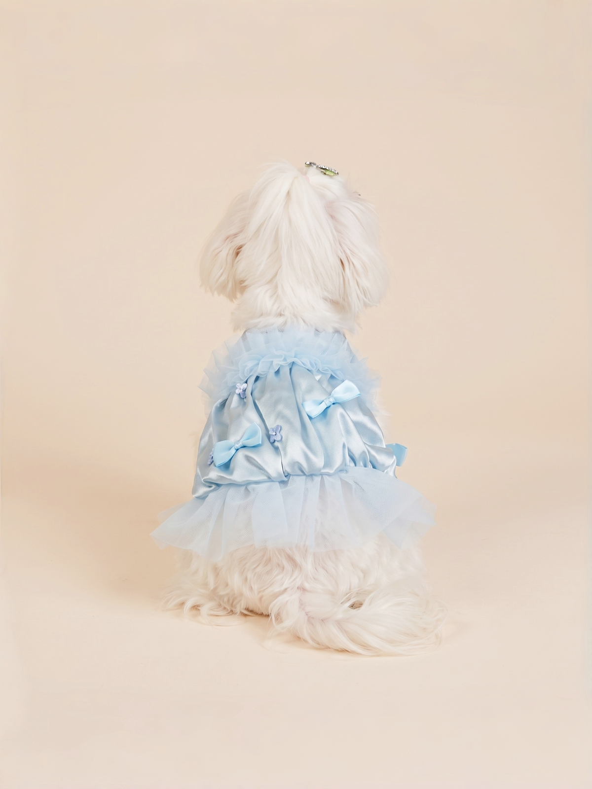 Dog Fluffy Bow Tie Satin Dress | Blue