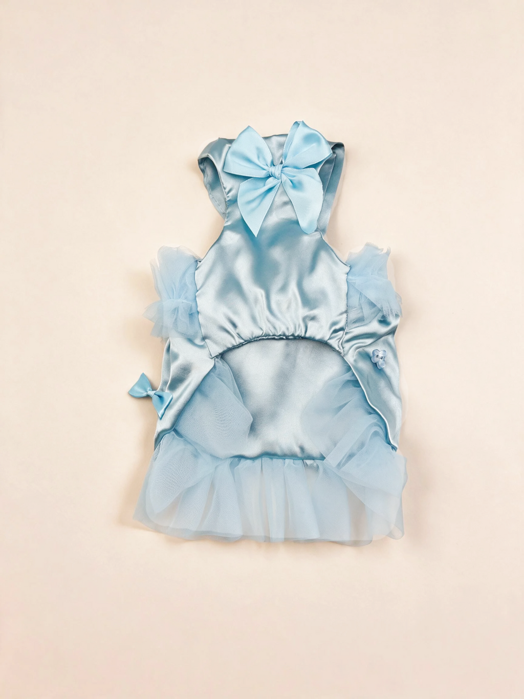 Dog Fluffy Bow Tie Satin Dress | Blue