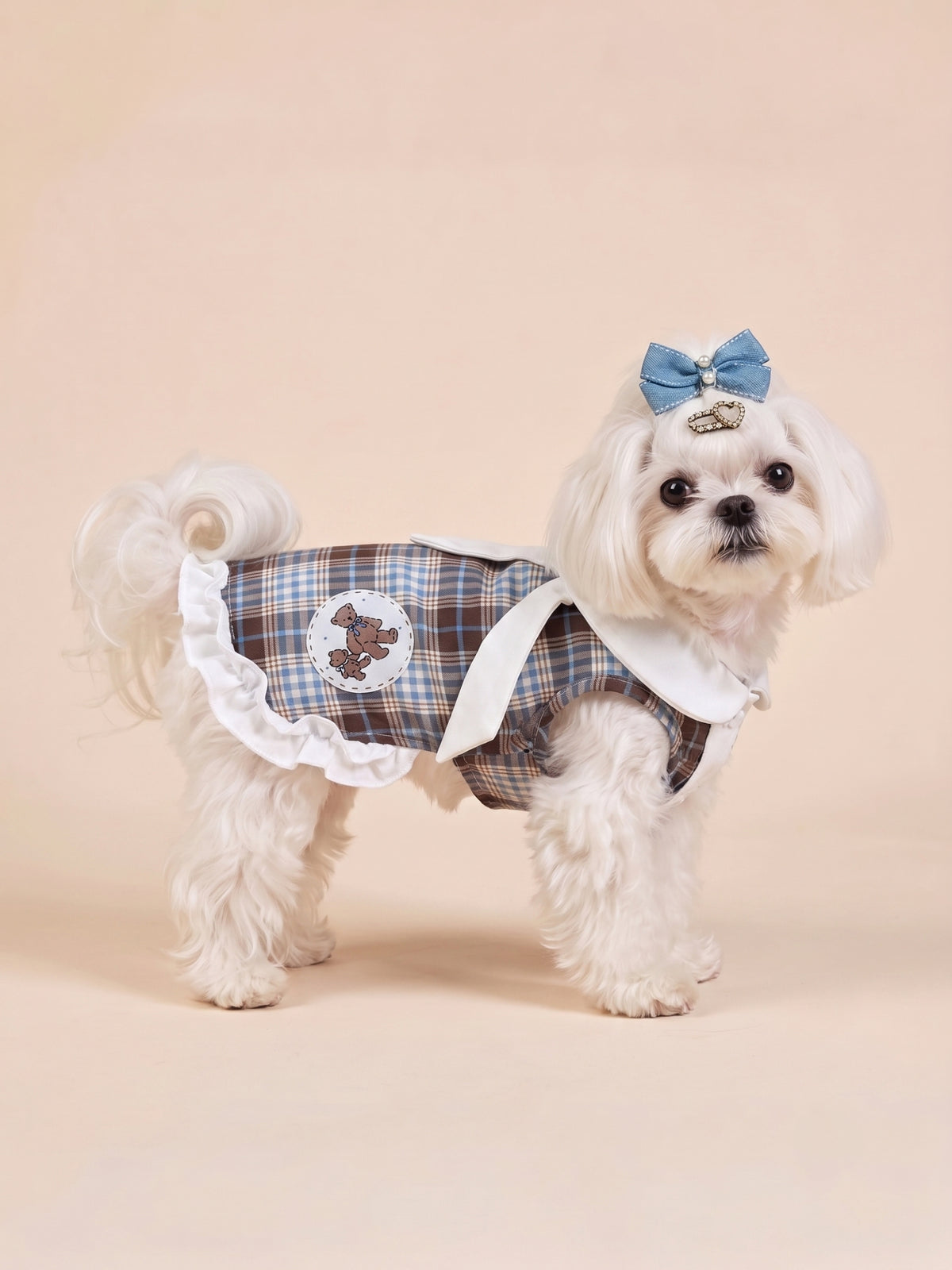 Dog British Brown and Blue Plaid Ruffle Dress