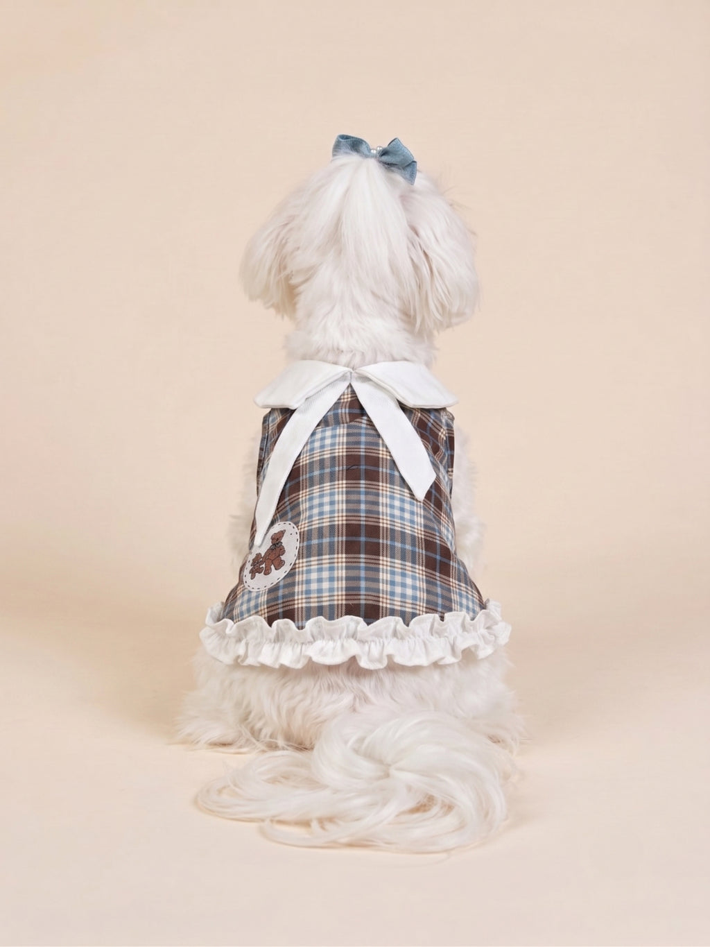 Dog British Brown and Blue Plaid Ruffle Dress