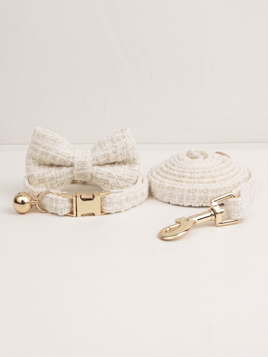 Customizable Tweed Bow Charm Dog Collar