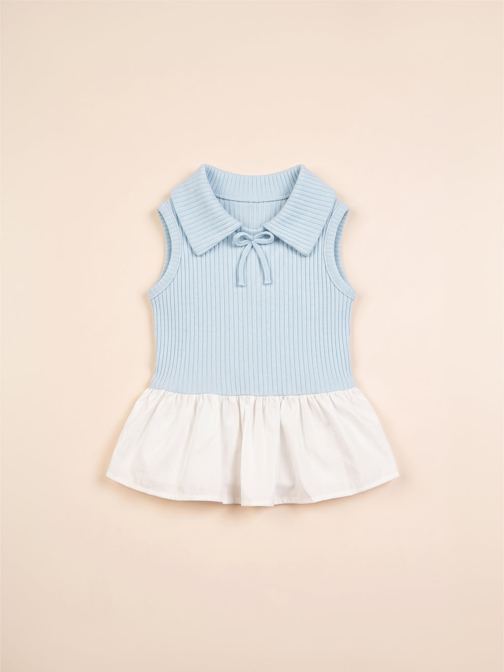 Dog Sweet Bow Ribbed Collar Dress | Blue