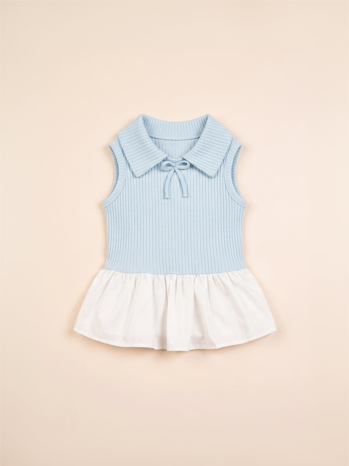 Dog Sweet Bow Ribbed Collar Dress | Blue