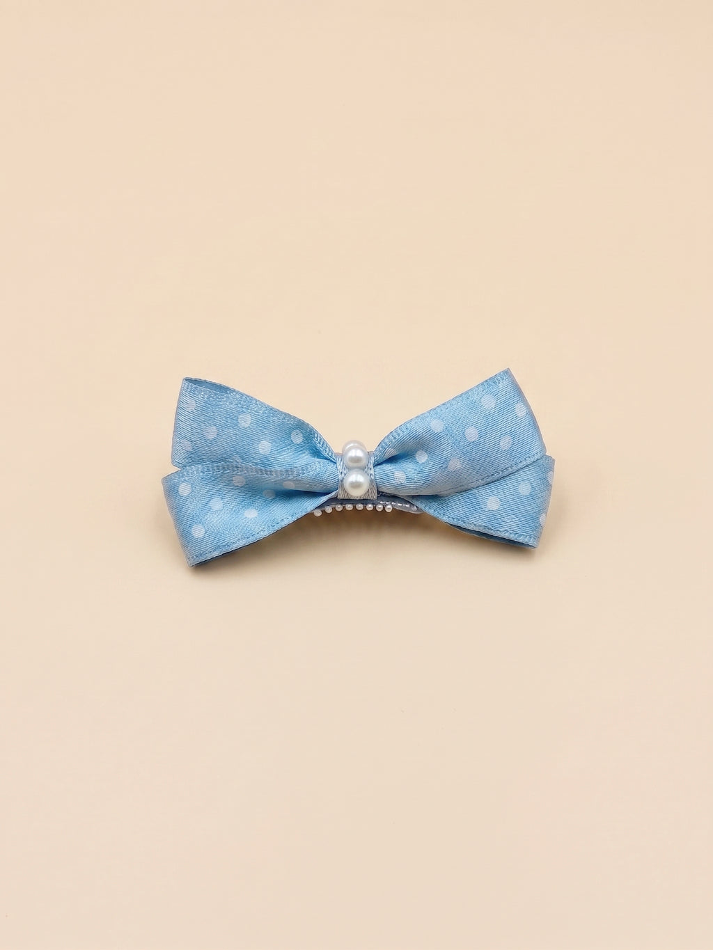 Dog Polka Dot Pearl Bow Clip | Blue