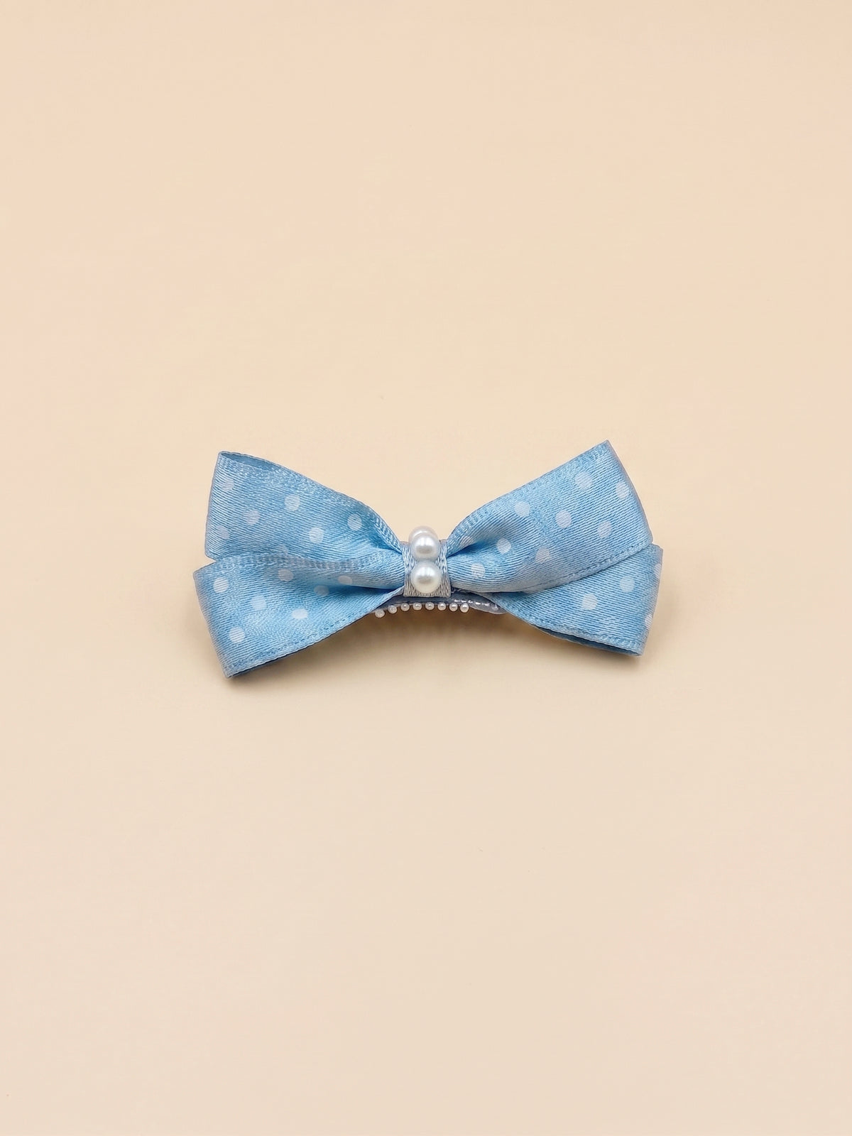 Dog Polka Dot Pearl Bow Clip | Blue