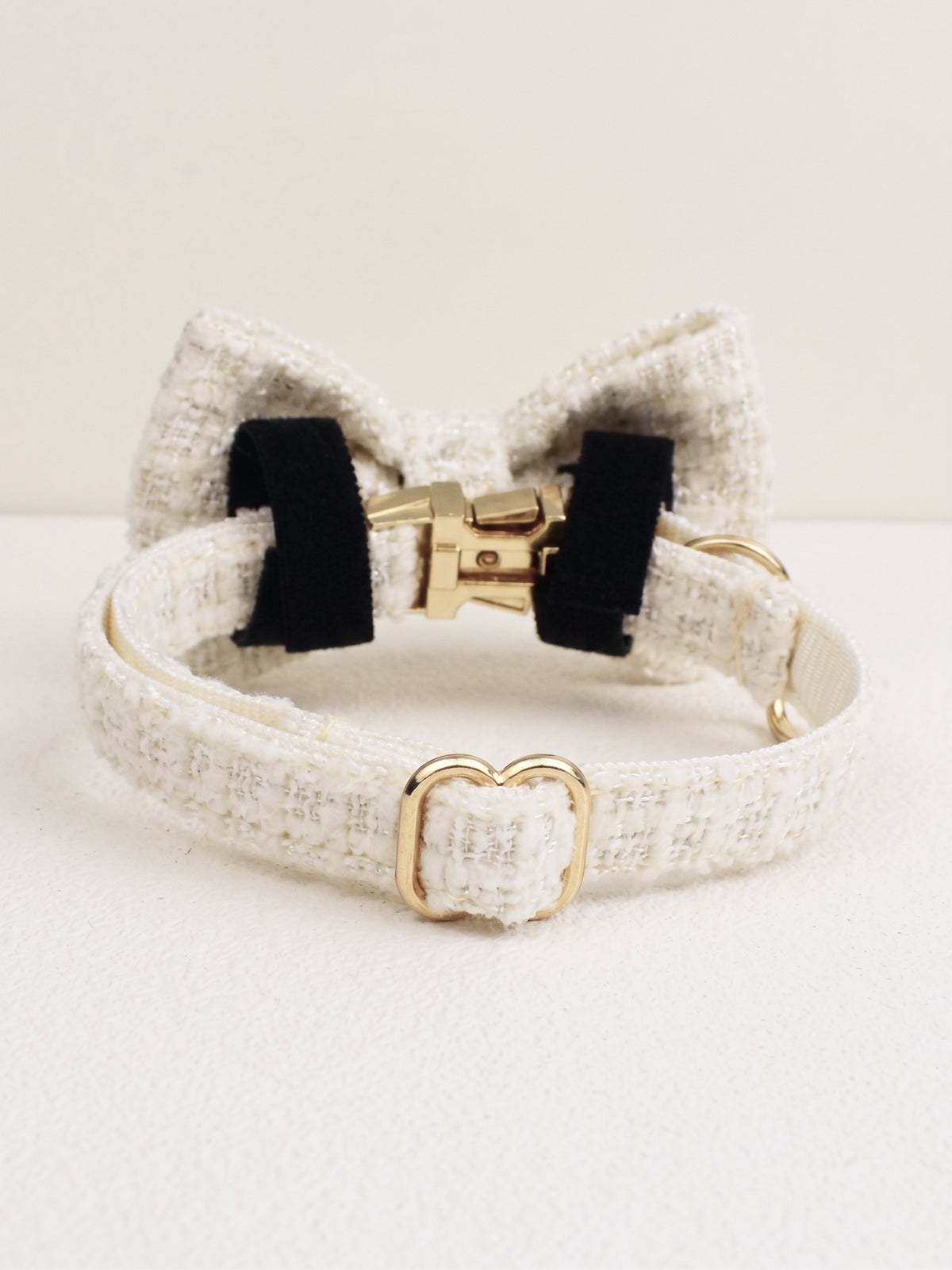 Customizable Tweed Bow Charm Dog Collar